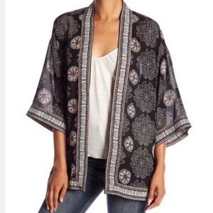 Max Studio Oversize Asian Inspired Floral Geometric Open Tunic Cardigan Kimono M